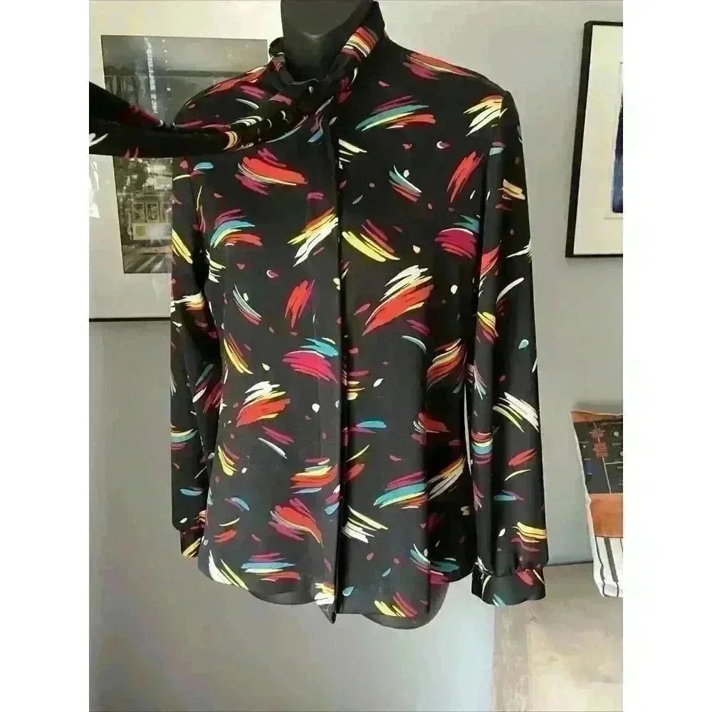 Vintage Long Sleeve Top Cos Cob Size Small? Super Cool Splash Of Color - Picture 2 of 9